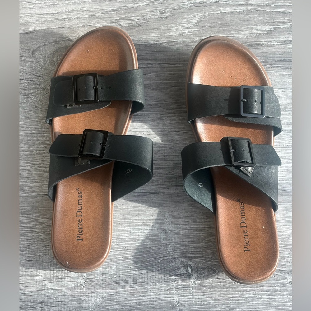 Pierre Dumas: Women’s Black Buckle Sandals